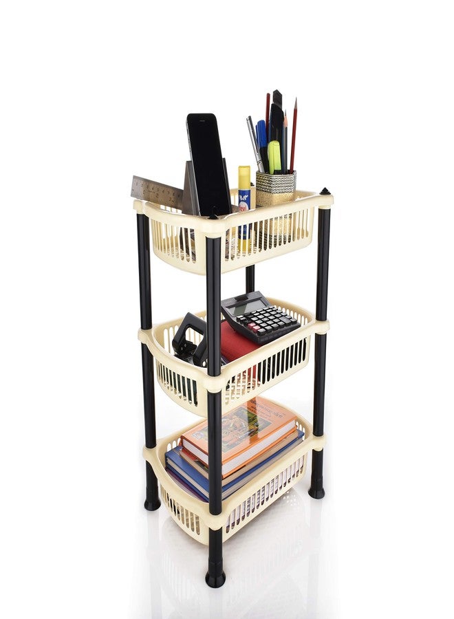 NEWON Plastic 3 Layer Multi-Purpose Kitchen Storage Basket Rack,Household Rack, Vegetable and Fruit Storage Rack, Office Rack, Bathroom Rack, Cloth Rack (Beige(Cream)) - Image 2